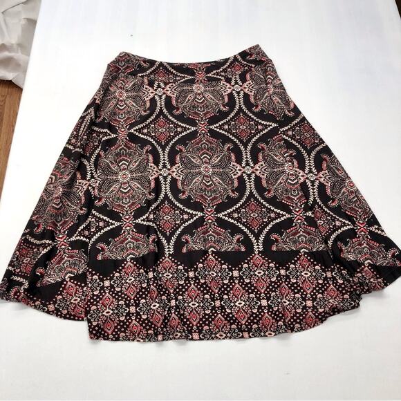 Reneec Flare A LIne Brown Orange Cream Paisley Skirt Fully Lined Banded Waist - Picture 12 of 16
